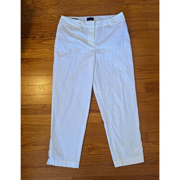 Talbots Pants - Talbots Women's White Cropped Pants Flat Front Button/Zip Closure Solid